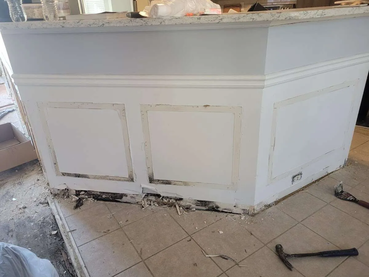 Water damage and mold on kitchen during Sewage Cleanup & Sanitation in Inglewood